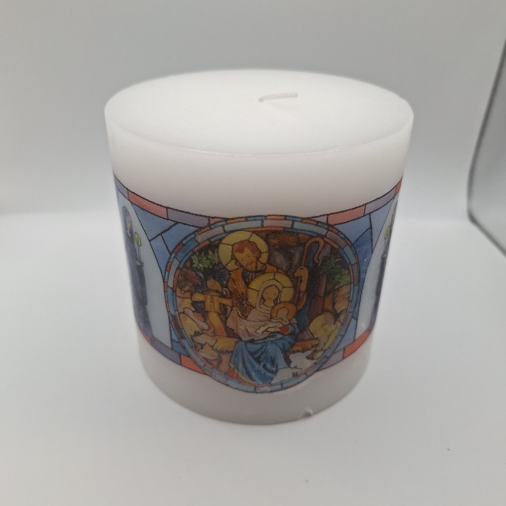 Benedictines Of Petersham, MA 4x4 Inch Candle All Is Bright Holy Family Manger‎